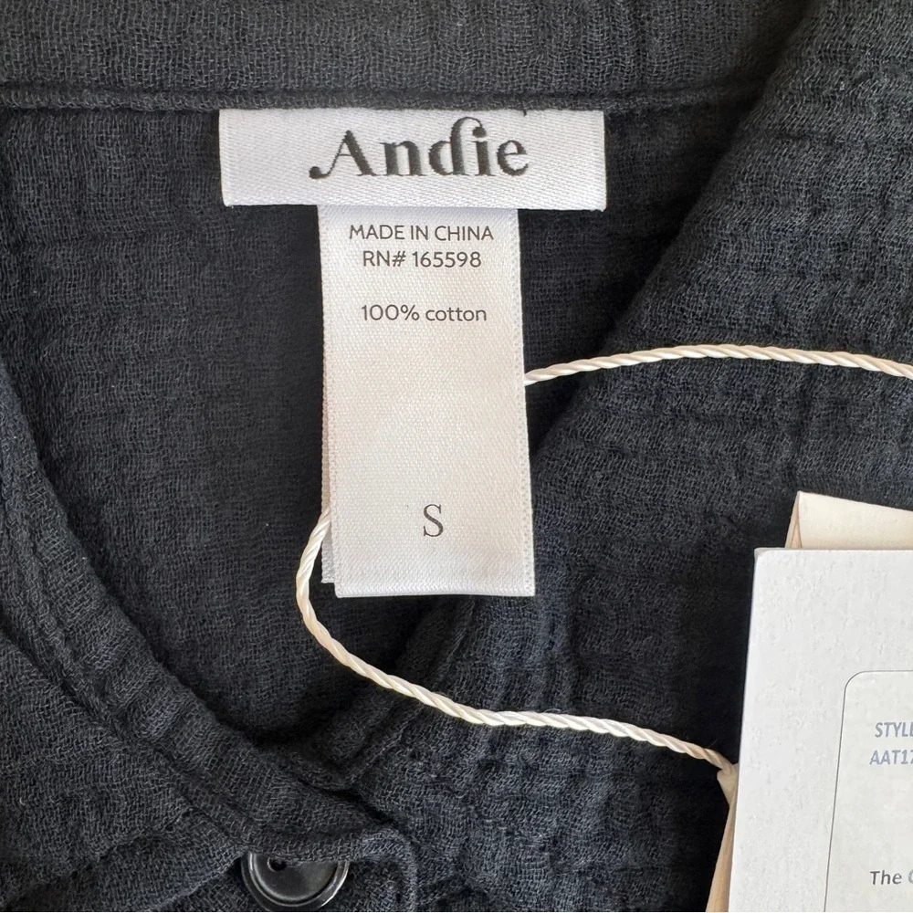 Andie Swim The Corvo Black Button Up Collared Long Sleeve Womens Size S Belted